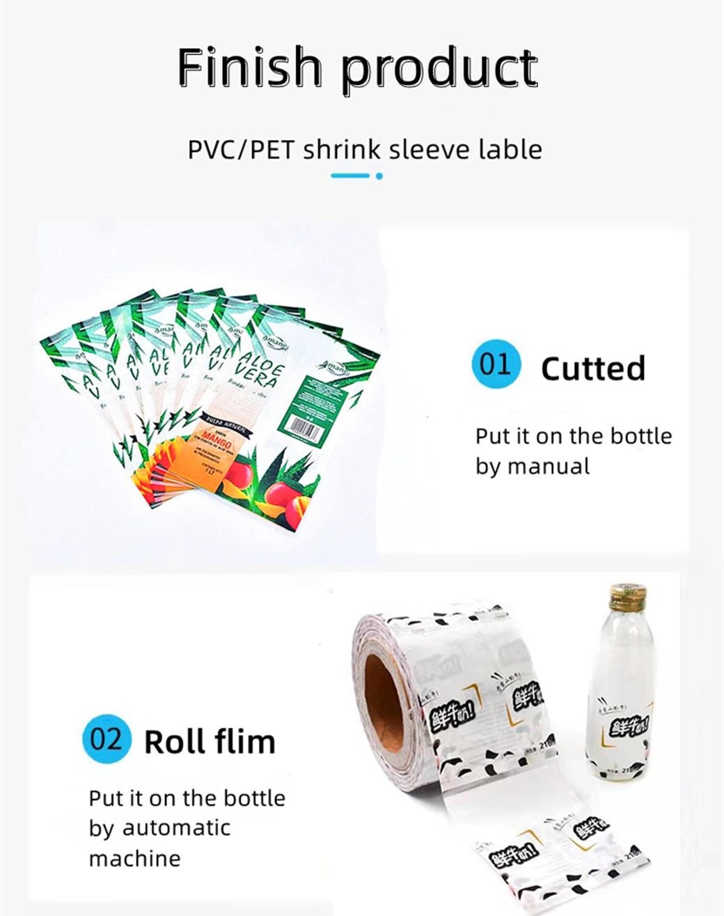 OEM PVC Shrink Sleeves for Water Bottle Label Shrink Wrap Label Pet Film Heat Shrinkable PVC Shrink Sleeve Label